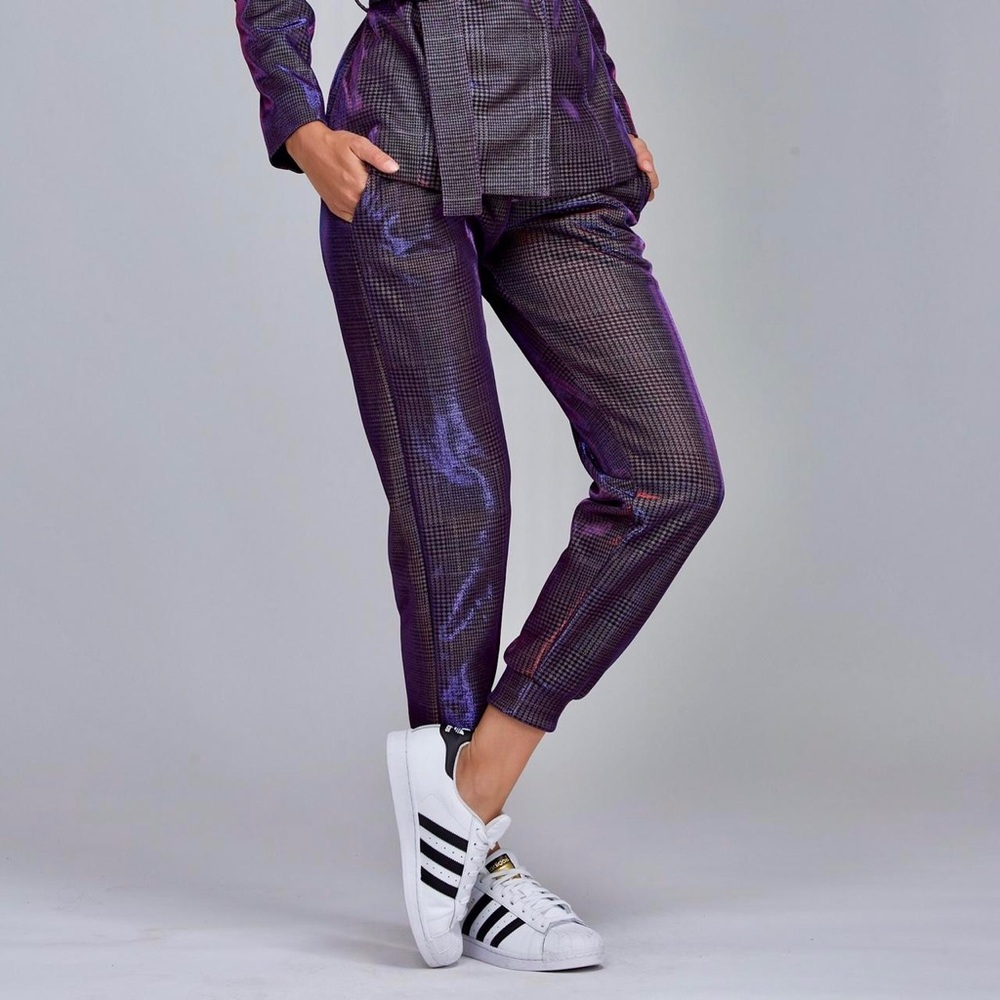 Noli Shimmering Purple Plaid Jogger Track Pants